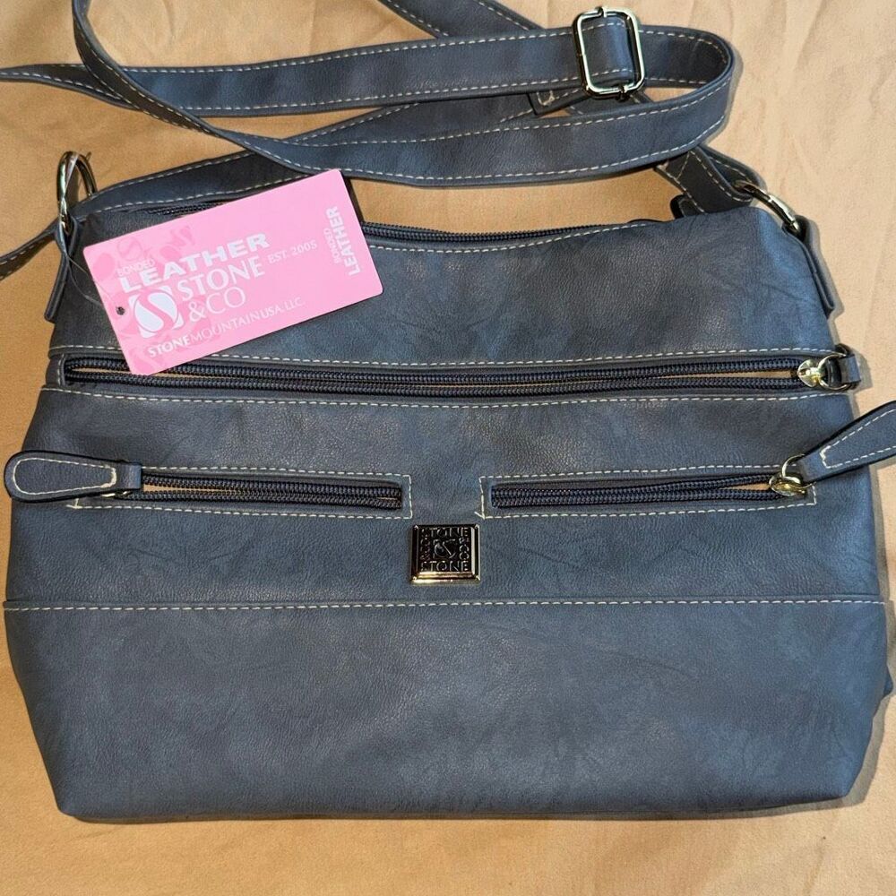 Stone Mountain Crunch Leather Irene Hobo Purse Grey NWT